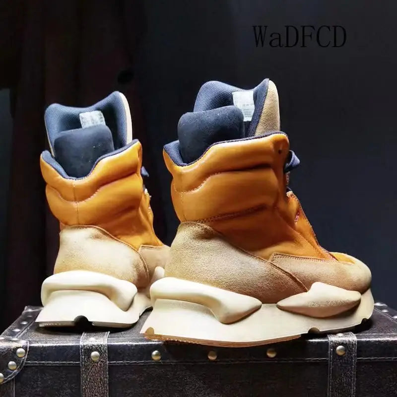 Designer Platform Sneakers for Men Fashion High Top Chunky Sneakers Microfiber Leather Height Increased Thick Sole Shoes for Men