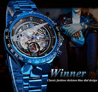 Fashion Men Automatic Mechanical Wristwatch Skeleton Dial Luminous Waterproof Stainless Steel Strap Watch Male Festival Gift