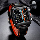 Original Brand Watches For Men Luxury Design Square Mechanical Watch Men Leather Strap Waterproof Date Week Wristwatches Male