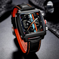 Original Brand Watches For Men Luxury Design Square Mechanical Watch Men Leather Strap Waterproof Date Week Wristwatches Male