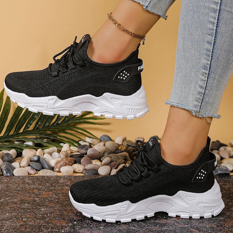 Fashion Knitted White Sneakers for Women Summer Mesh Breathable Platform Sports Shoes Woman Thick Bottom Non Slip Running Shoes