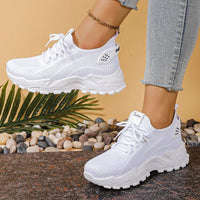 Fashion Knitted White Sneakers for Women Summer Mesh Breathable Platform Sports Shoes Woman Thick Bottom Non Slip Running Shoes