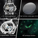 OLEVS 6661 Mechanical Wristwatch for Men Hollowed Flywheel Leather Strap Waterproof Luminous Business Men's Dress Watches