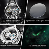 OLEVS 6661 Mechanical Wristwatch for Men Hollowed Flywheel Leather Strap Waterproof Luminous Business Men's Dress Watches