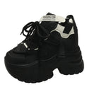 Women Walking Sneakers Autumn Lace-up High Platform Chunky Shoes Breathable Leather Shoes 10.5CM Winter Wedge Heels Casual Shoes