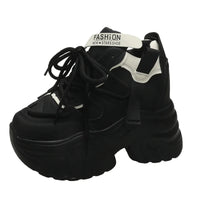 Women Walking Sneakers Autumn Lace-up High Platform Chunky Shoes Breathable Leather Shoes 10.5CM Winter Wedge Heels Casual Shoes