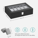 2026 New 12 Grid Watch Case with Glass Cover Removable Lining Metal Buckle Black Synthetic Leather and Lining