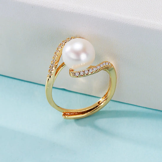 Real 14k Gold Jewelry Real Gold Balance Bar Natural Pearl Rings Women Luxury Femme Wedding Ring Bague Japanese Fine Jewelry Gift