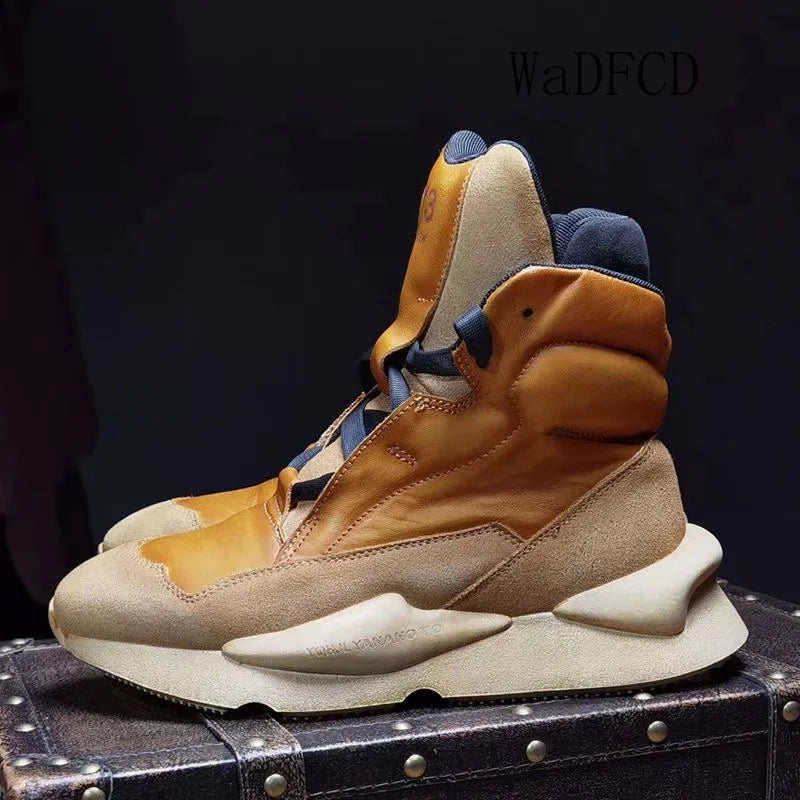 Designer Platform Sneakers for Men Fashion High Top Chunky Sneakers Microfiber Leather Height Increased Thick Sole Shoes for Men