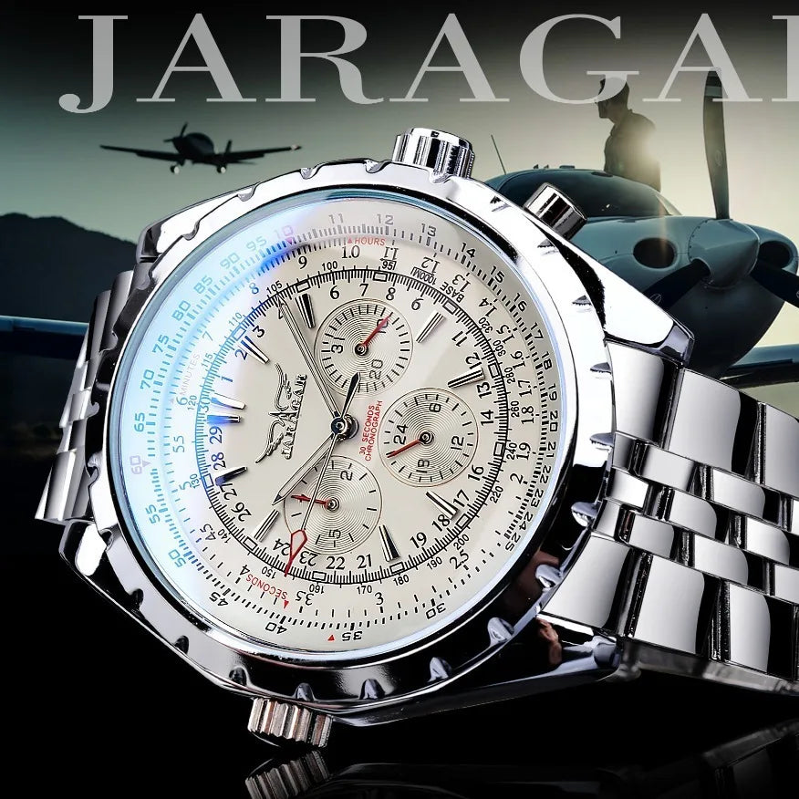 JARAGAR 212 Elegant Automatic Mechanical Watches for Man Hollowing Dial Chronograph Luminous Multifunctional Men Wristwatch