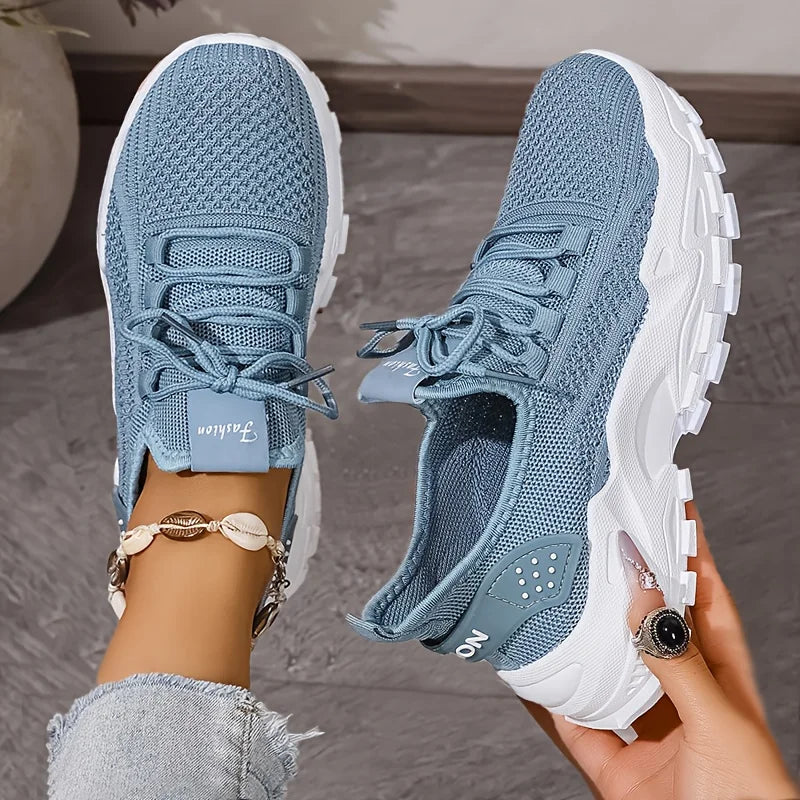 Fashion Women's Casual Knit Sneakers Breathable Lightweight Soft Sole Non Slip Outdoor Walking Shoes