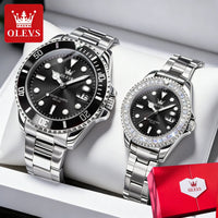 OLEVS Top Brand Couple Watches Trend Luxury Fine Steel Original Quartz Wristwatch for Lover Exquisite Gift Box Waterproof 2Pcs