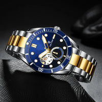 TEVISE Watch Automatic Mechanical Movement Fashion Stainless Steel Strap Skeleton Watch Luminous 24 Hour Wristwatch Waterproof