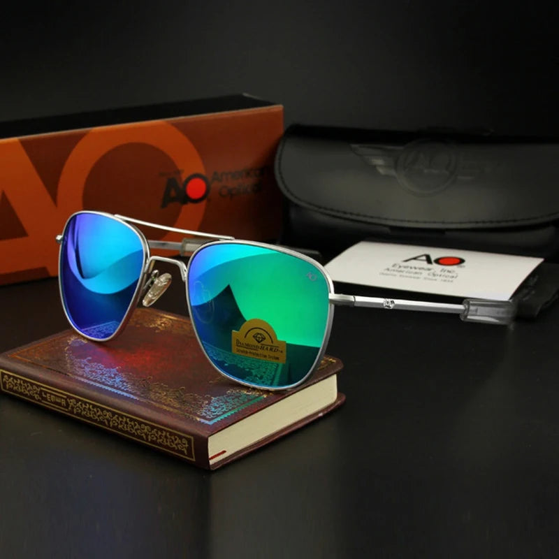 AO Pilot Sunglasses Men Top Quality Brand Designer AGX Tempered Glass Lens Sun Glasses Male