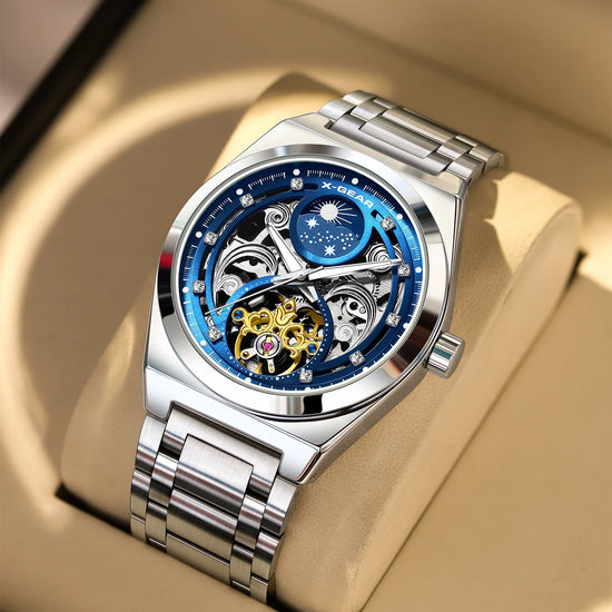 Men's Luminous Mechanical Movement Watch Waterproof Stainless Steel Strap Casual Business Wristwatch