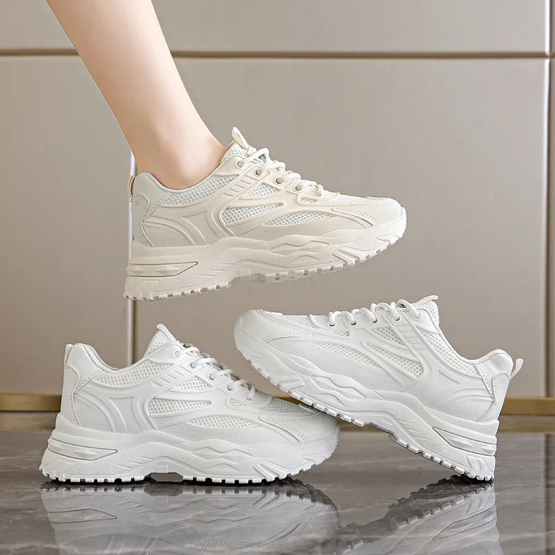 Sneakers Women  New Leather Chunky Sneakers Women's Sports Shoes Thick Tennis Vulcanized Shoes Basket Platform Shoes