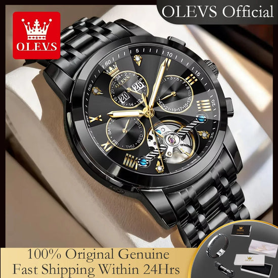OLEVS 7121 Mechanical Men's Watches Fashion Skeleton Flywheel Rhombus Mirror Luminous Waterproof Luxury Automatic Man Watch New