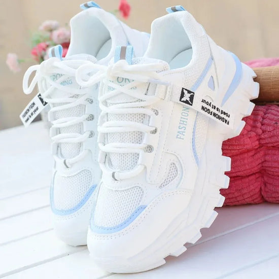 Women Sneakers Breath Thick Bottom Lightweight Sports Shoes 2025 New Lace-up Wedge Sneakers Women Comfortable Leisure Shoes