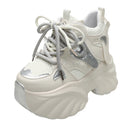 Women Walking Sneakers Autumn Lace-up High Platform Chunky Shoes Breathable Leather Shoes 10.5CM Winter Wedge Heels Casual Shoes