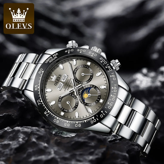 OLEVS 6654 Mens Watch Fashion Chronograph Automatic Mechanical Wristwatch Waterproof Luminous Function Top Brand Watch for Man