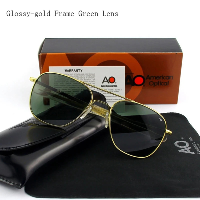 AO Pilot Sunglasses Men Top Quality Brand Designer AGX Tempered Glass Lens Sun Glasses Male