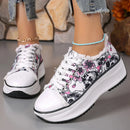 Women Sneakers New Elegant Floral Printed Lace Up Female Flat Shoes Fashion Trend Round Toe Sneakers Women Zapatos De Mujer