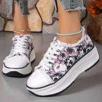 Women Sneakers New Elegant Floral Printed Lace Up Female Flat Shoes Fashion Trend Round Toe Sneakers Women Zapatos De Mujer
