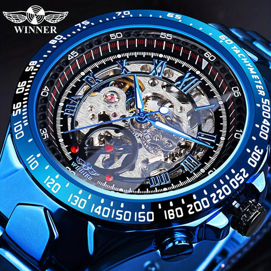 Fashion Men Automatic Mechanical Wristwatch Skeleton Dial Luminous Waterproof Stainless Steel Strap Watch Male Festival Gift