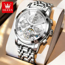 OLEVS 7121 Mechanical Men's Watches Fashion Skeleton Flywheel Rhombus Mirror Luminous Waterproof Luxury Automatic Man Watch New