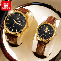 OLEVS 6898 Couple Watches Luxury Original Fashion Brand Waterproof Luminous Quartz Wristwatch Calendar Design For Date Sport