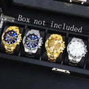 2026Men's Business Watch Steel Strip Quartz Watch Multi functional Digital Scale Three eye Watch Set