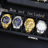 2026Men's Business Watch Steel Strip Quartz Watch Multi functional Digital Scale Three eye Watch Set