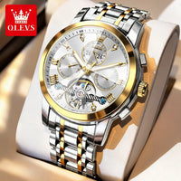 OLEVS 7121 Mechanical Men's Watches Fashion Skeleton Flywheel Rhombus Mirror Luminous Waterproof Luxury Automatic Man Watch New