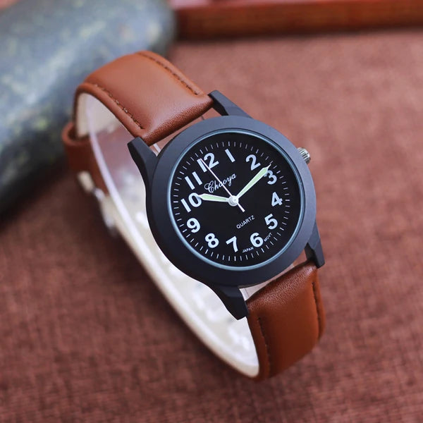 2026 new simple fashion leather strap watches for woman man children boys young students 12hours quartz waterproof watches clock