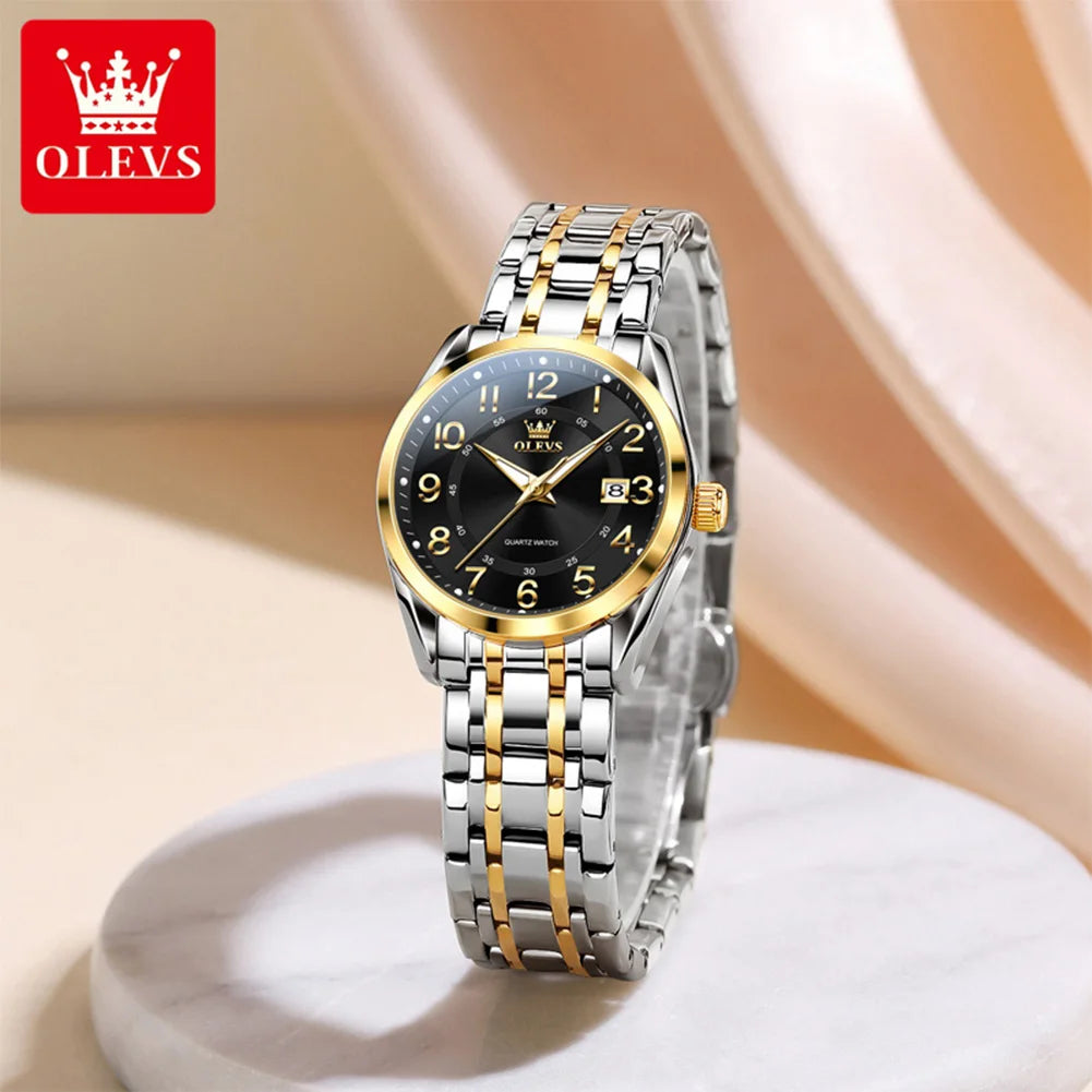 OLEVS Watches for Woman Original Steel Strap Classic Digital Dial Women's Watches Calendar Waterproof Quartz Wristwatch New 3666