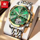 OLEVS 7121 Mechanical Men's Watches Fashion Skeleton Flywheel Rhombus Mirror Luminous Waterproof Luxury Automatic Man Watch New