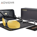 AOWEAR Mens Polarized Night Vision Glasses for Night Driving Rimless Aluminium Yellow Sunglasses Night Driver Anti-glare Eyewear