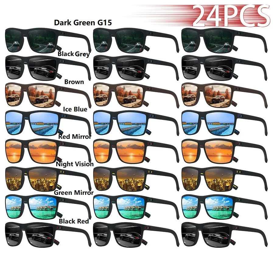 24PCS Fashion Eyewear Square Sunglasses Men Women Fishing Driving Man Luxury Brand Designer Sun Glasses