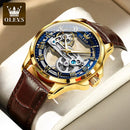 OLEVS 6661 Mechanical Wristwatch for Men Hollowed Flywheel Leather Strap Waterproof Luminous Business Men's Dress Watches