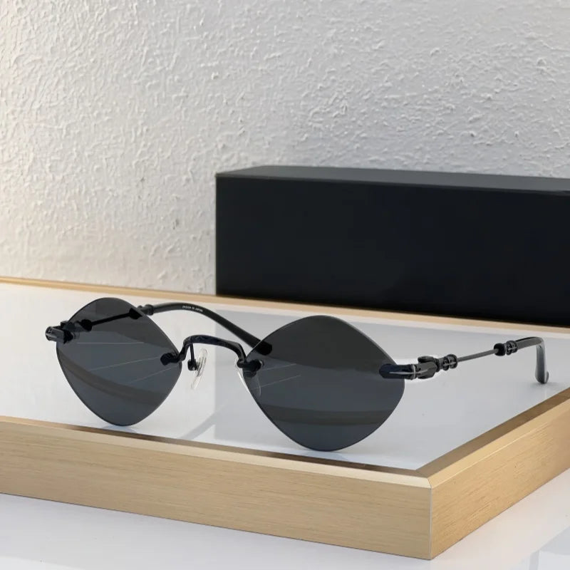 High Quality Sunglasses Rimless Women Alloy Black Retro Designer Luxury Brand Model Travel Party UV400 Men Fashion SUN GLASSES