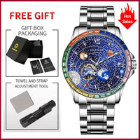 GLENAW New Rotating Earth Mechanical Watch Men Space astronaut dial Night Light Waterproof Stainless Steel Strap Automatic Watch