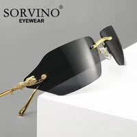 SORVINO Retro Leopard Sunglasses For Women Men 2024 New Classic Metal Gold Polygon Rimless Gradient Brand Fashion Glasses UV400