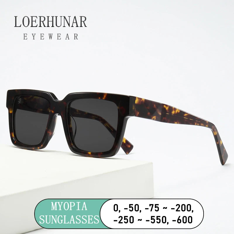 High Quality Thick Framed Acetate Fiber Myopia Sunglasses for Men and Women Luxury Square Design Driving and Fishing Sun Glasses