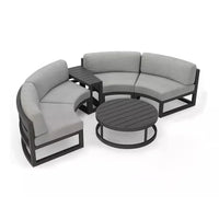 360° Round Outdoor Sofa Set - Deep Grey Aluminum Patio Furniture, Waterproof for Garden and Balcony