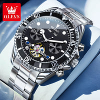 OLEVS 6605 Automatic Watches for Men Luxury Top Brand Original One-Way Rotation Bezel Skeleton Flywheel Mechanical Wristwatches
