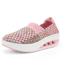 Zapatos De Mujer Sneakers Women's Mixed Color Woven Wedge Rocking Shoes Lightweight Non-slip Breathable Loafers Chaussure Femmes