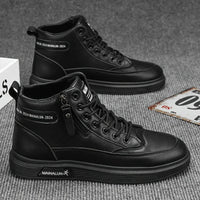 High-Top Sneakers for Men Designed for All Seasons, Featuring a Non-Slip PU Sole And a White Laceless Design Suitable for Urban