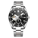 TEVISE Watch Automatic Mechanical Movement Fashion Stainless Steel Strap Skeleton Watch Luminous 24 Hour Wristwatch Waterproof