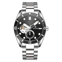 TEVISE Watch Automatic Mechanical Movement Fashion Stainless Steel Strap Skeleton Watch Luminous 24 Hour Wristwatch Waterproof