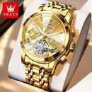 OLEVS 7121 Mechanical Men's Watches Fashion Skeleton Flywheel Rhombus Mirror Luminous Waterproof Luxury Automatic Man Watch New